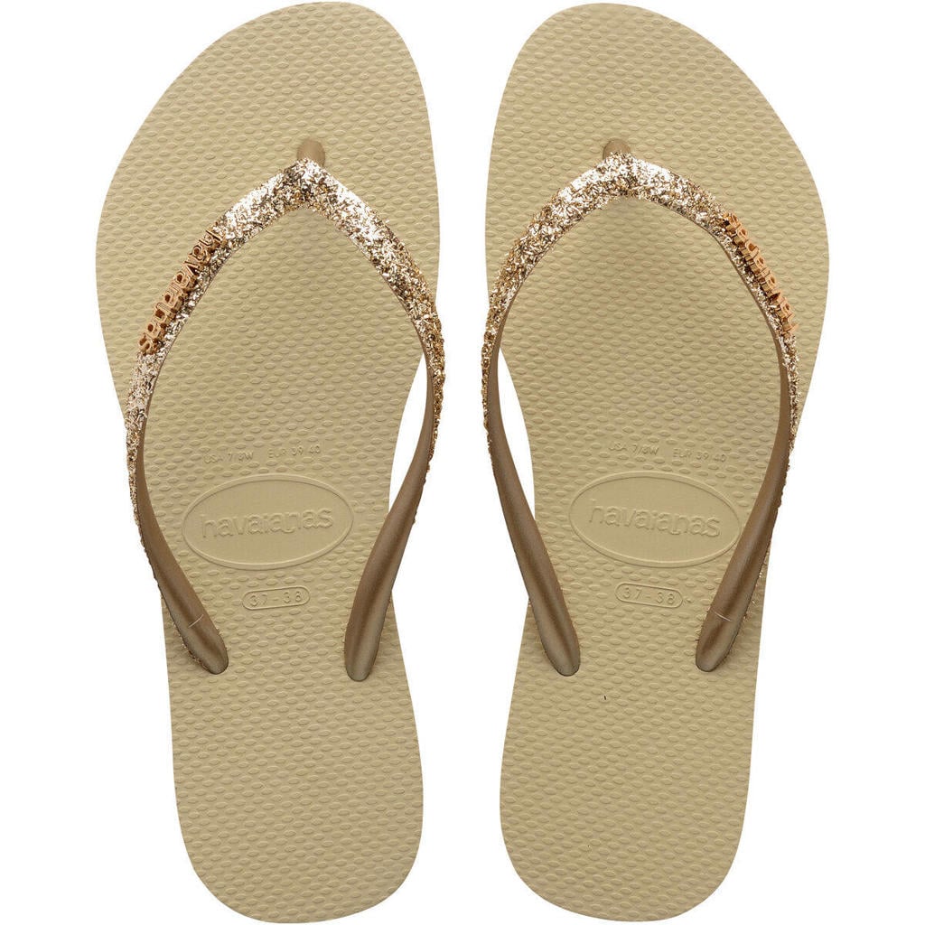 Gouden dames Havaianas teenslippers met glitters van pvc/rubber