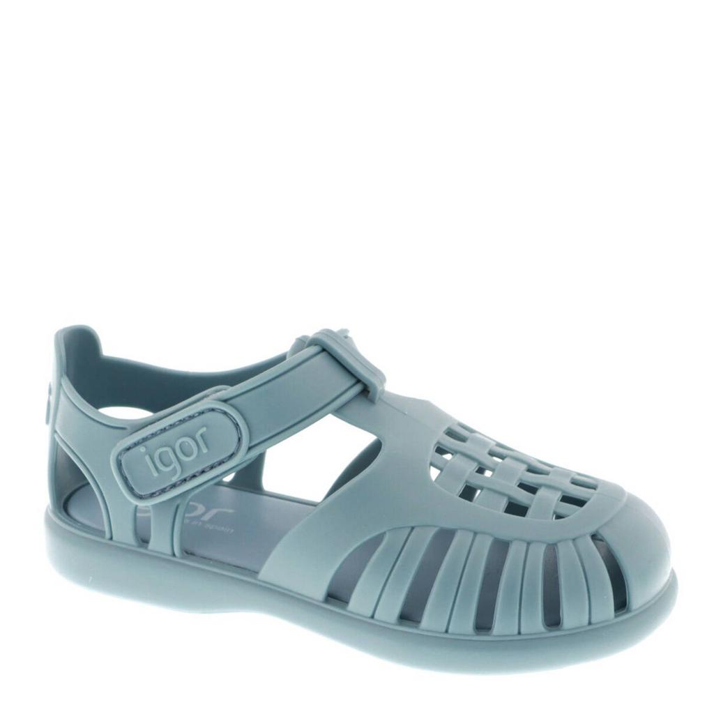 Blauwgrijs en oudroze jongens en meisjes Igor Tobby Solid waterschoenen Blauw kids van pvc/rubber met klittenband en effen
