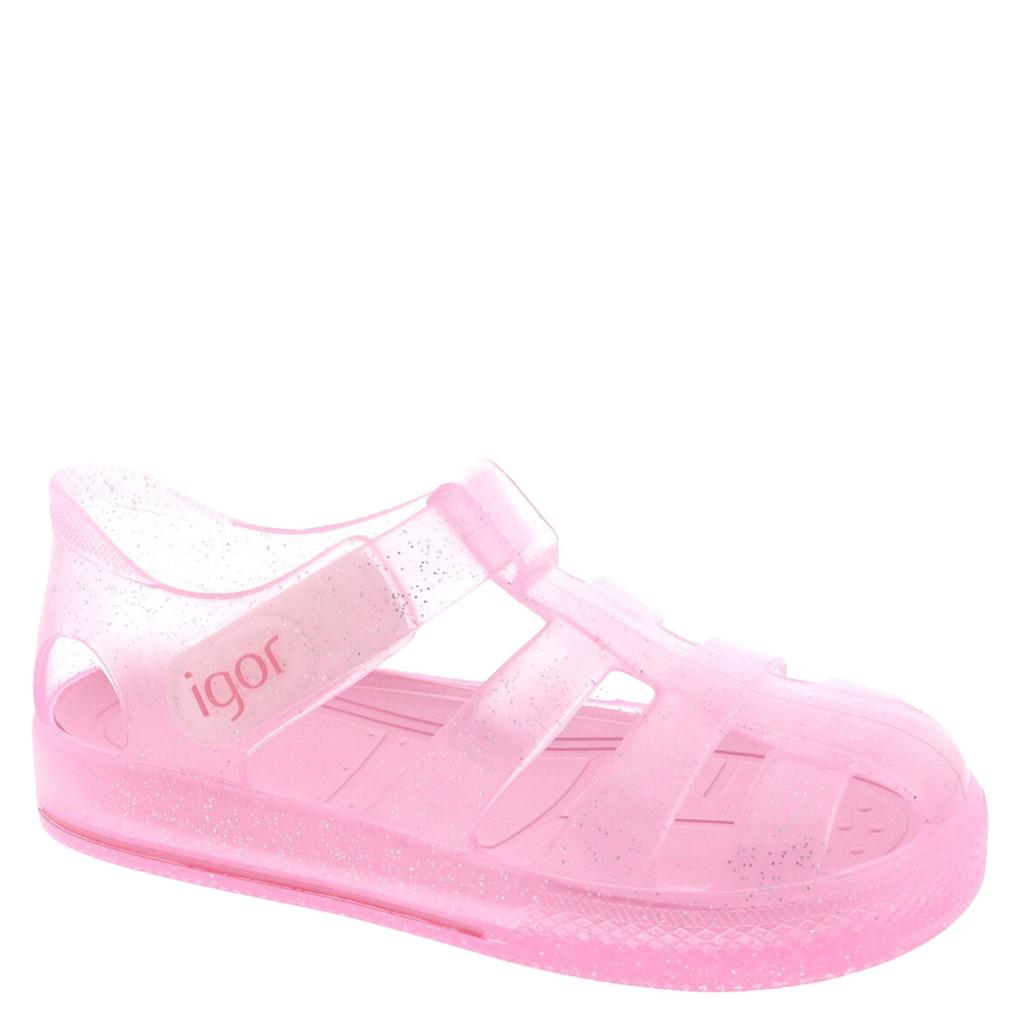 Roze meisjes Igor waterschoenen met glitters van rubber/pvc met klittenband