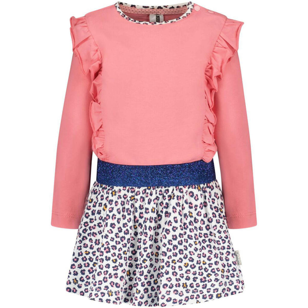 B.Nosy baby jurk met all over print en ruches roze/paars/wit wehkamp