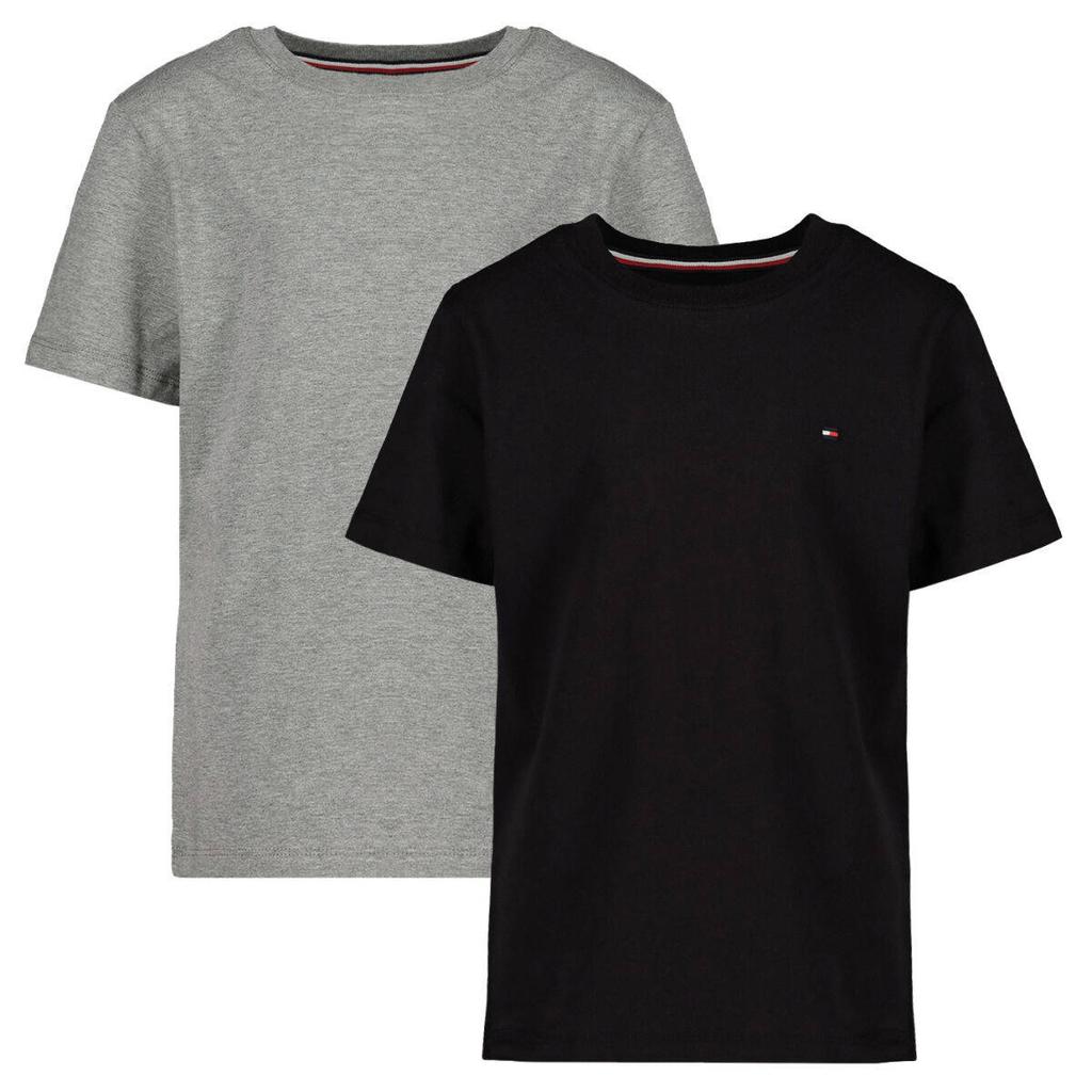 Set van 2 zwart en grijze jongens Tommy Hilfiger T-shirt melange van katoen met korte mouwen en ronde hals