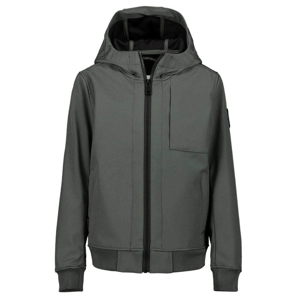 Grijze jongens Airforce zomerjas van polyester met effen, lange mouwen, capuchon, ritssluiting en elastische boord