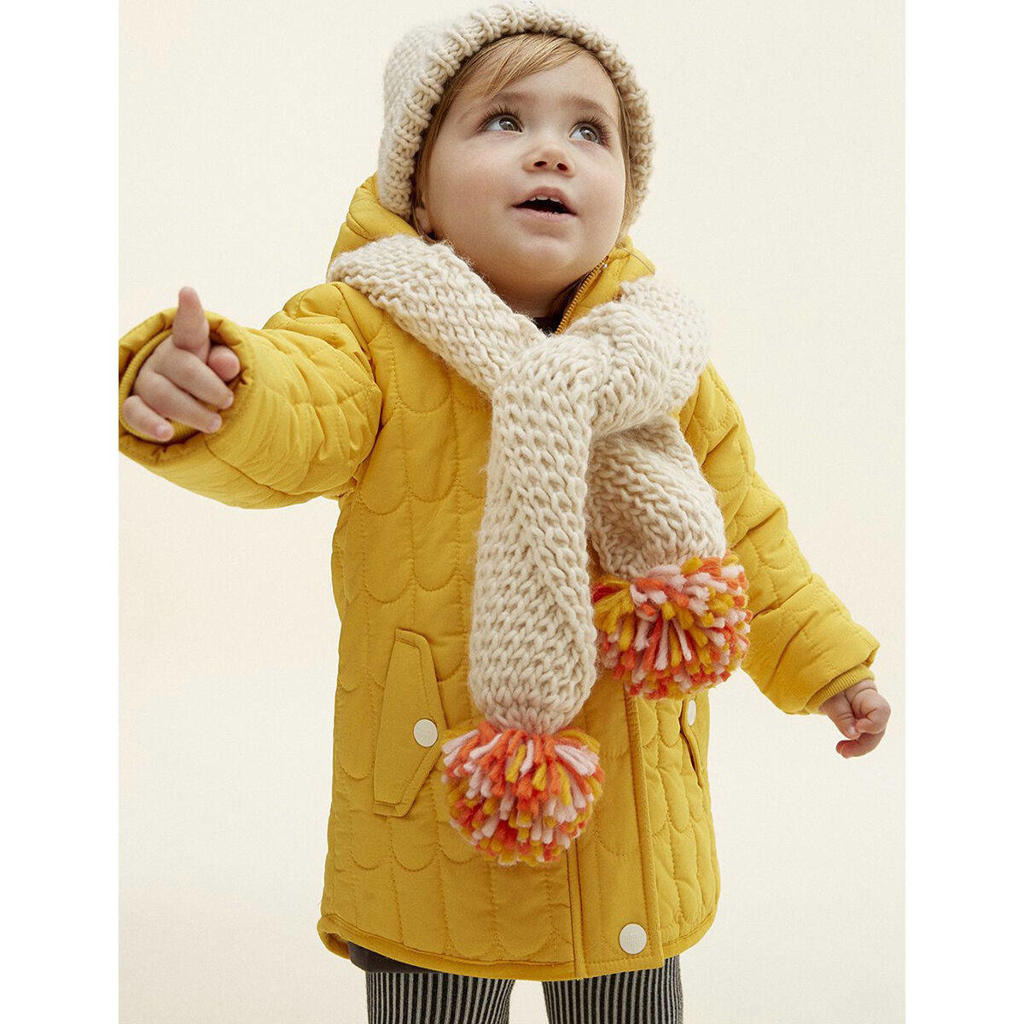 Gele meisjes Tumble 'n Dry gewatteerde winterjas Geja van polyester met lange mouwen, rits- en drukknoopsluiting en doorgestikte details