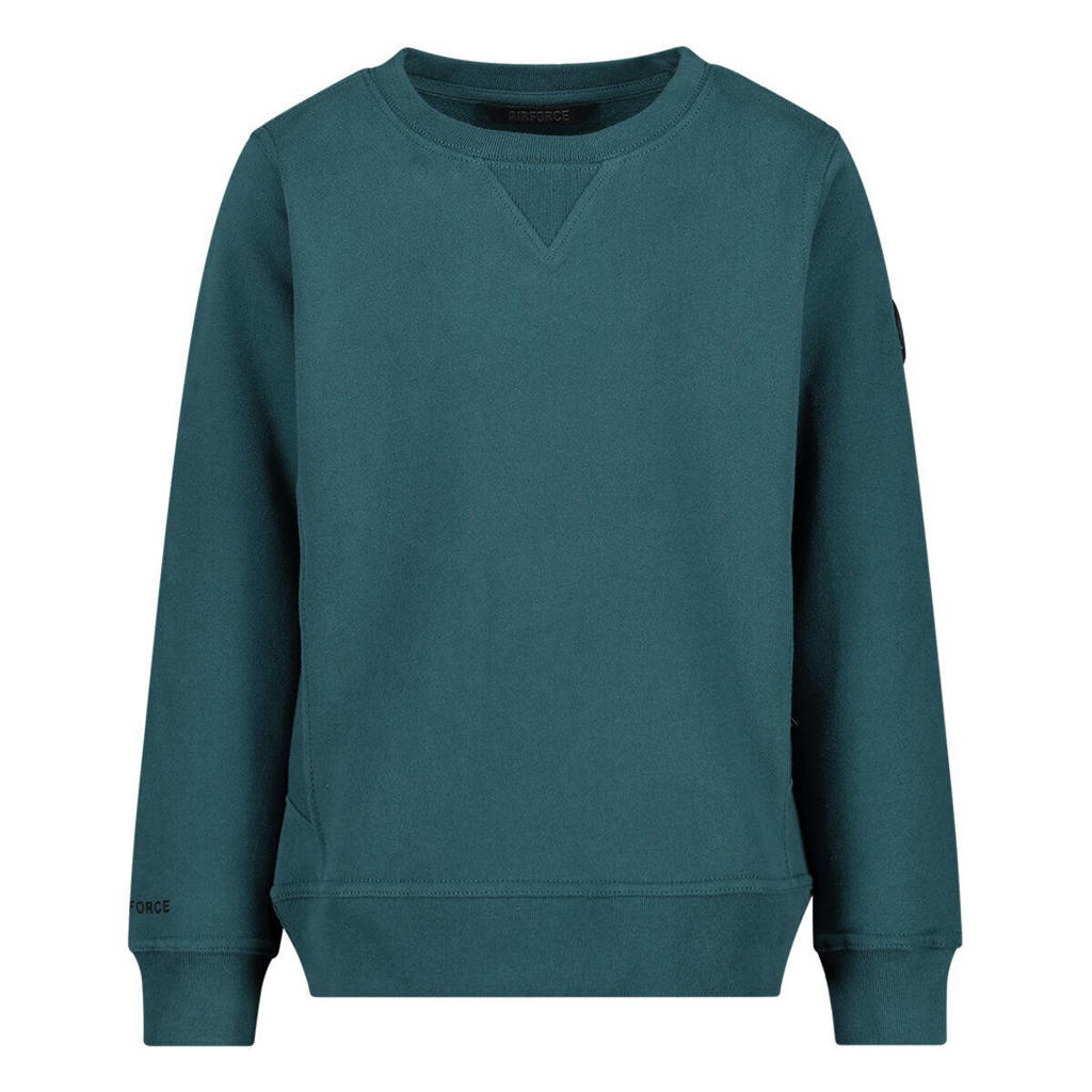 Groene jongens Airforce sweater van katoen met lange mouwen, ronde hals en geribde boorden