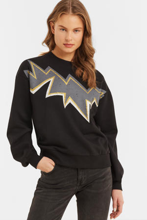 sweater met bliksem printopdruk zwart