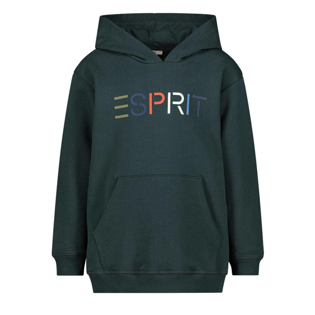 Groene jongens ESPRIT hoodie van sweat materiaal met logo dessin, lange mouwen en capuchon