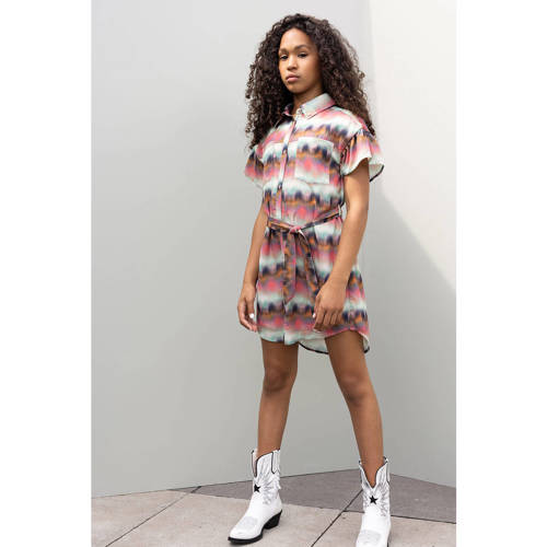 NoBell blousejurk Milia met ceintuur roze multicolor