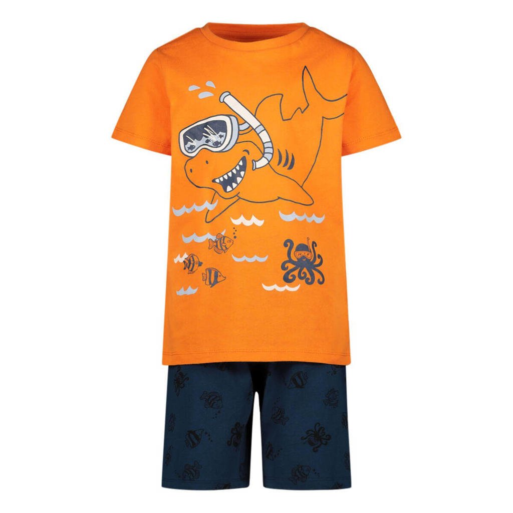 Orange Stars   pyjama met printopdruk oranje/blauw