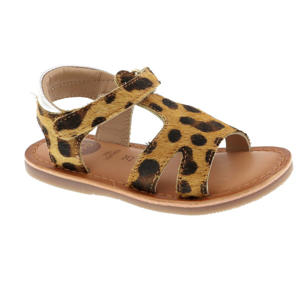   leren sandalen met panterprint bruin