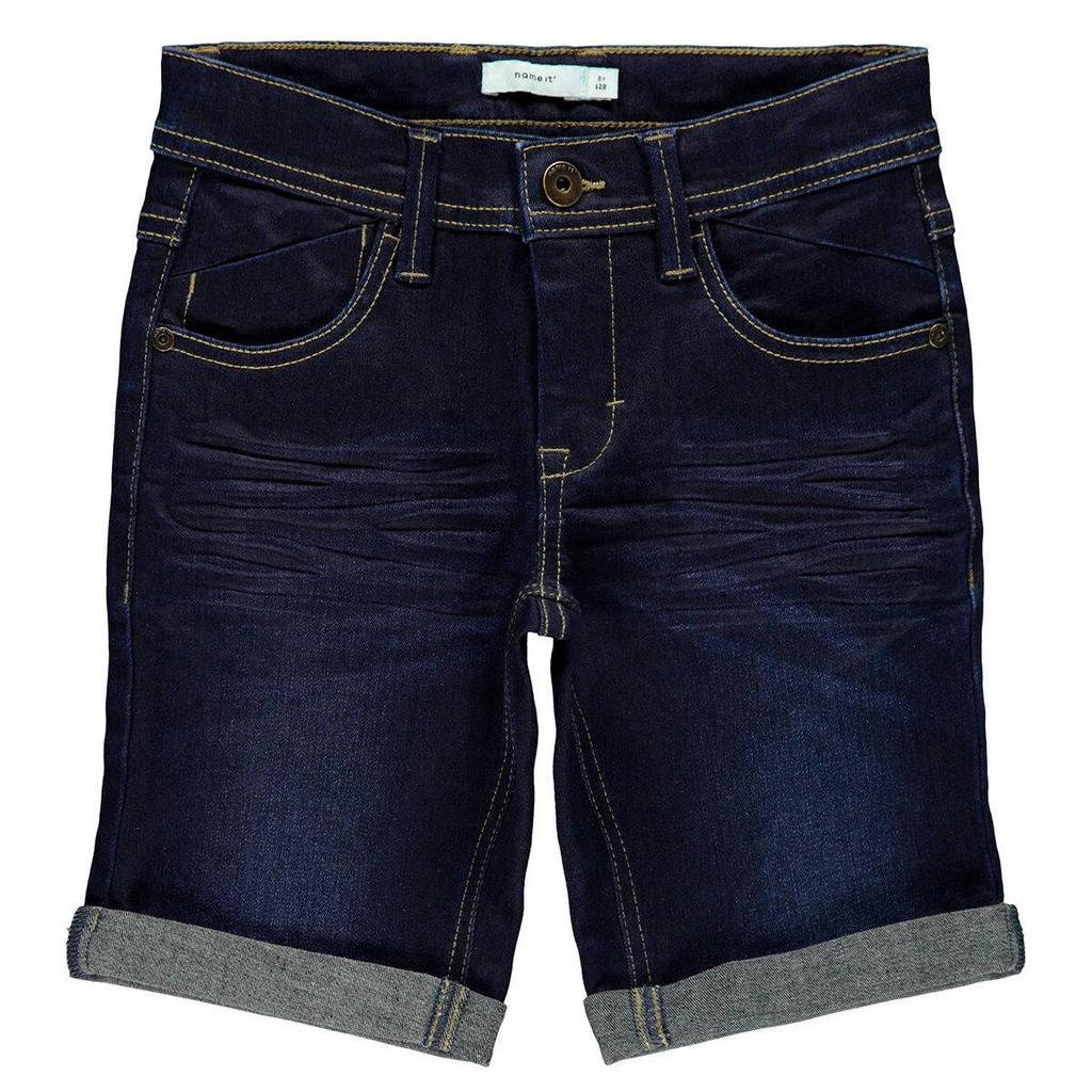 Dark blue denim jongens NAME IT slim fit bermuda dark blue met effen