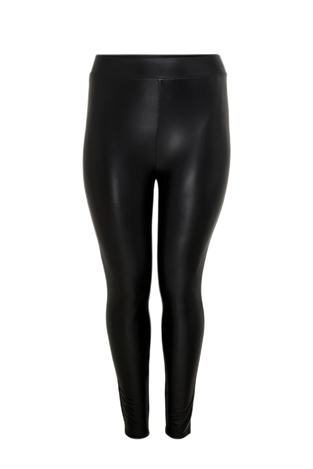 Zwarte dames ONLY CARMAKOMA high waist coated legging met skinny fit, regular waist en elastische tailleband