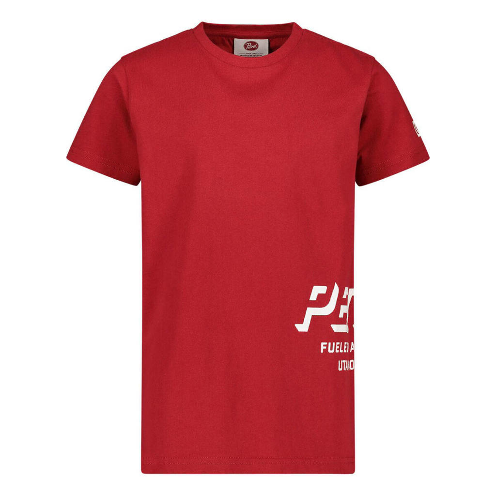Rode jongens Petrol Industries T-shirt van katoen met logo dessin, korte mouwen en ronde hals