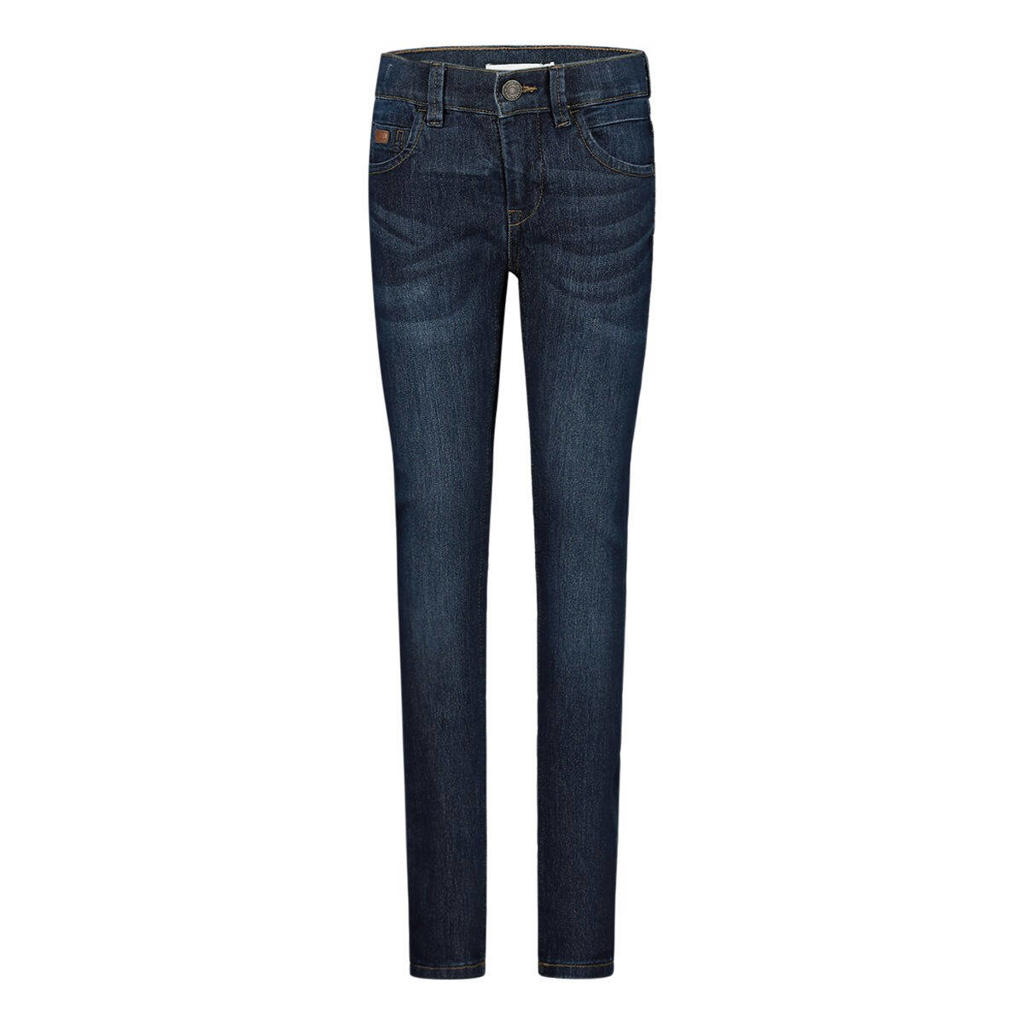Dark blue denim jongens NAME IT skinny jeans dark blue van stretchdenim met rits- en haaksluiting en effen