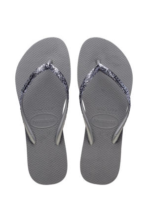 Slim Glitter II teenslippers met glitters zilver