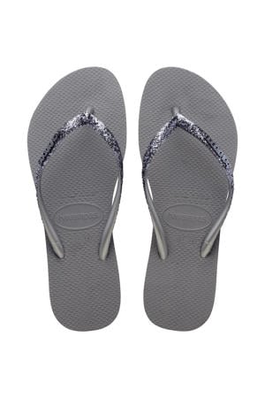 Slim Glitter II teenslippers met glitters zilver