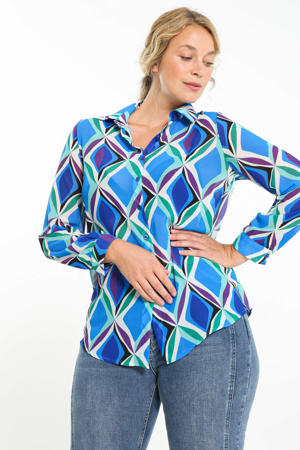 blouse met all over print blauw