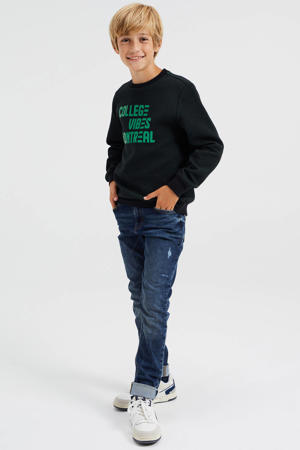 sweater met tekst zwart/groen