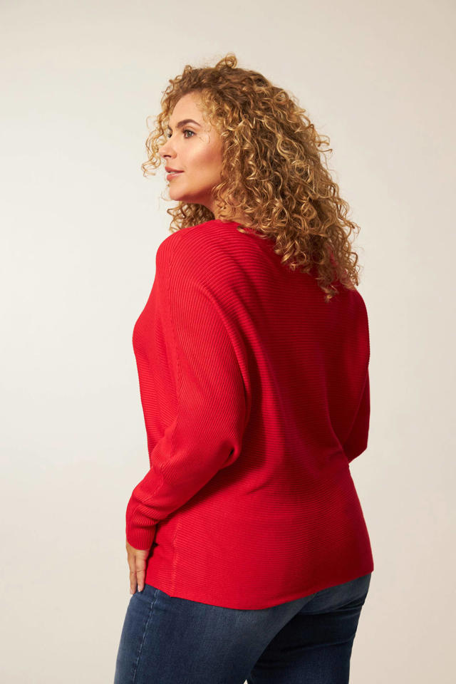 fusie Afdeling Reageren Miss Etam Plus ribgebreide trui Letizia rood | wehkamp
