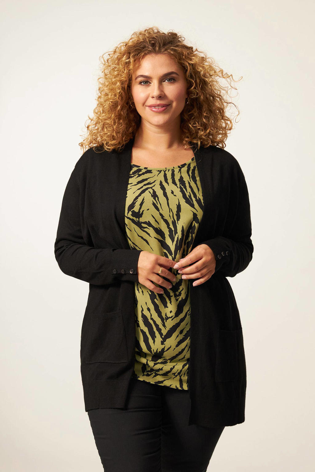 Miss Etam Plus fijngebreid vest Senna zwart