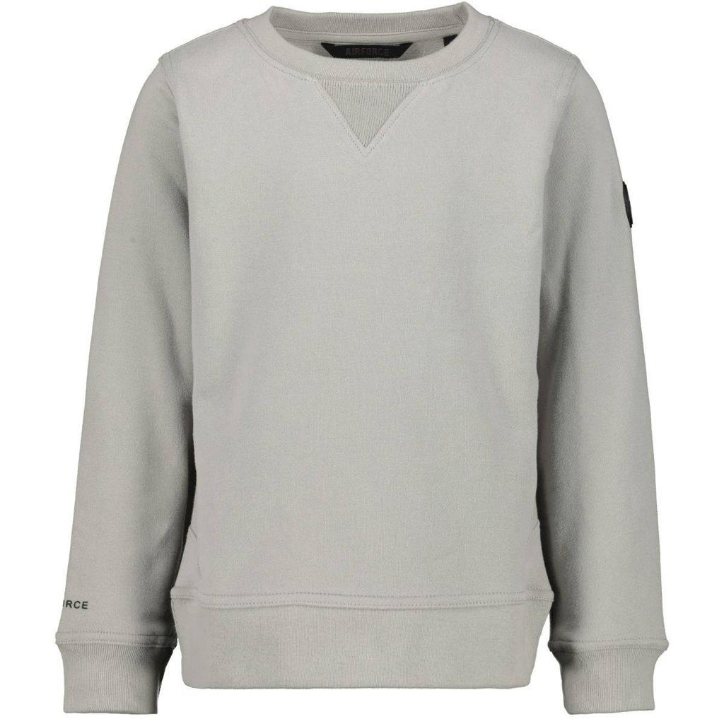 Grijze jongens Airforce sweater van katoen met effen, lange mouwen, ronde hals en geribde boorden