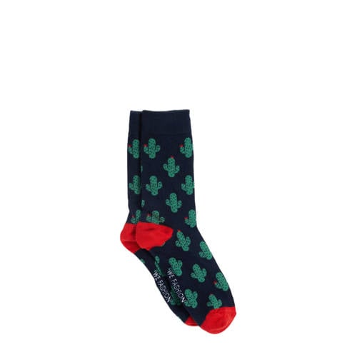 WE Fashion sokken met all-over print donkerblauw/groen afbeelding