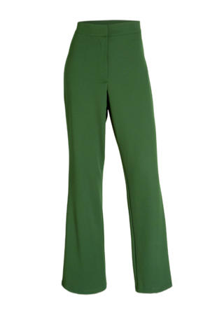 high waist straight fit pantalon VMDENICE  van gerecycled polyester donkergroen