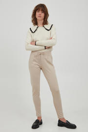 thumbnail: Zandkleurige dames ICHI slim fit pantalon van polyester met regular waist