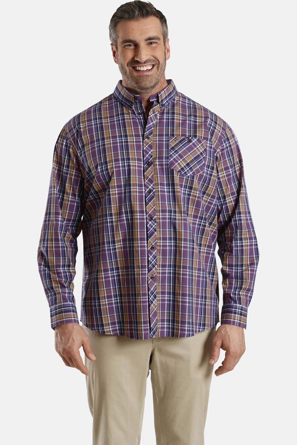 Charles Colby geruit oversized overhemd Plus Size DUKE LYN lila