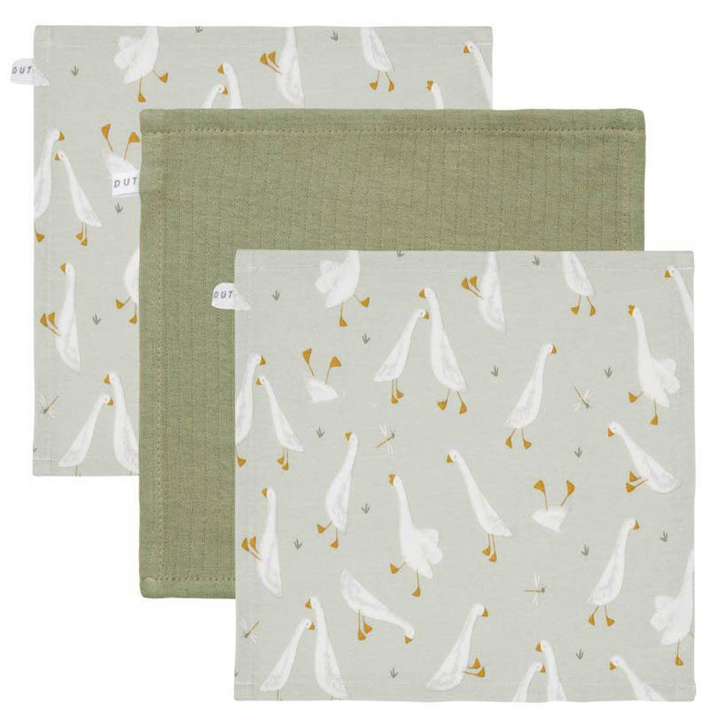 Little Dutch monddoekje Little Goose / Pure Olive - set van 3