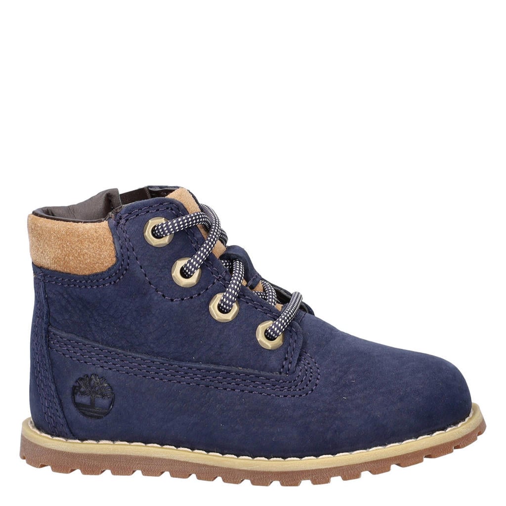 Donkerblauwe jongens en meisjes Timberland Pokey Pine suede enkelboots van nubuck met rits- en vetersluiting