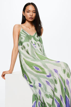 maxi jurk met all over print groen/paars