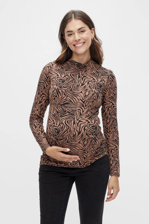 zwangerschapslongsleeve MLSIGGI met zebraprint bruin/zwart