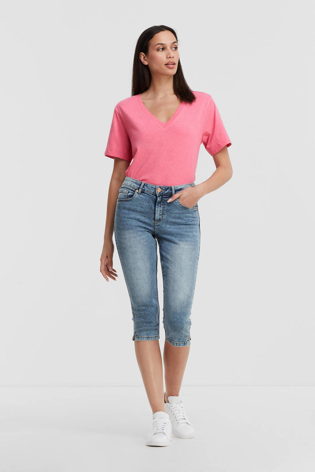 Light blue denim dames anytime skinny capri jeans van denim met regular waist, rits- en knoopsluiting en effen