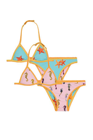 reversible triangel bikini Sea Star Horse turquoise/roze