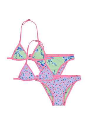 reversible triangel bikini Small Hearts Birds lichtgroen/paars