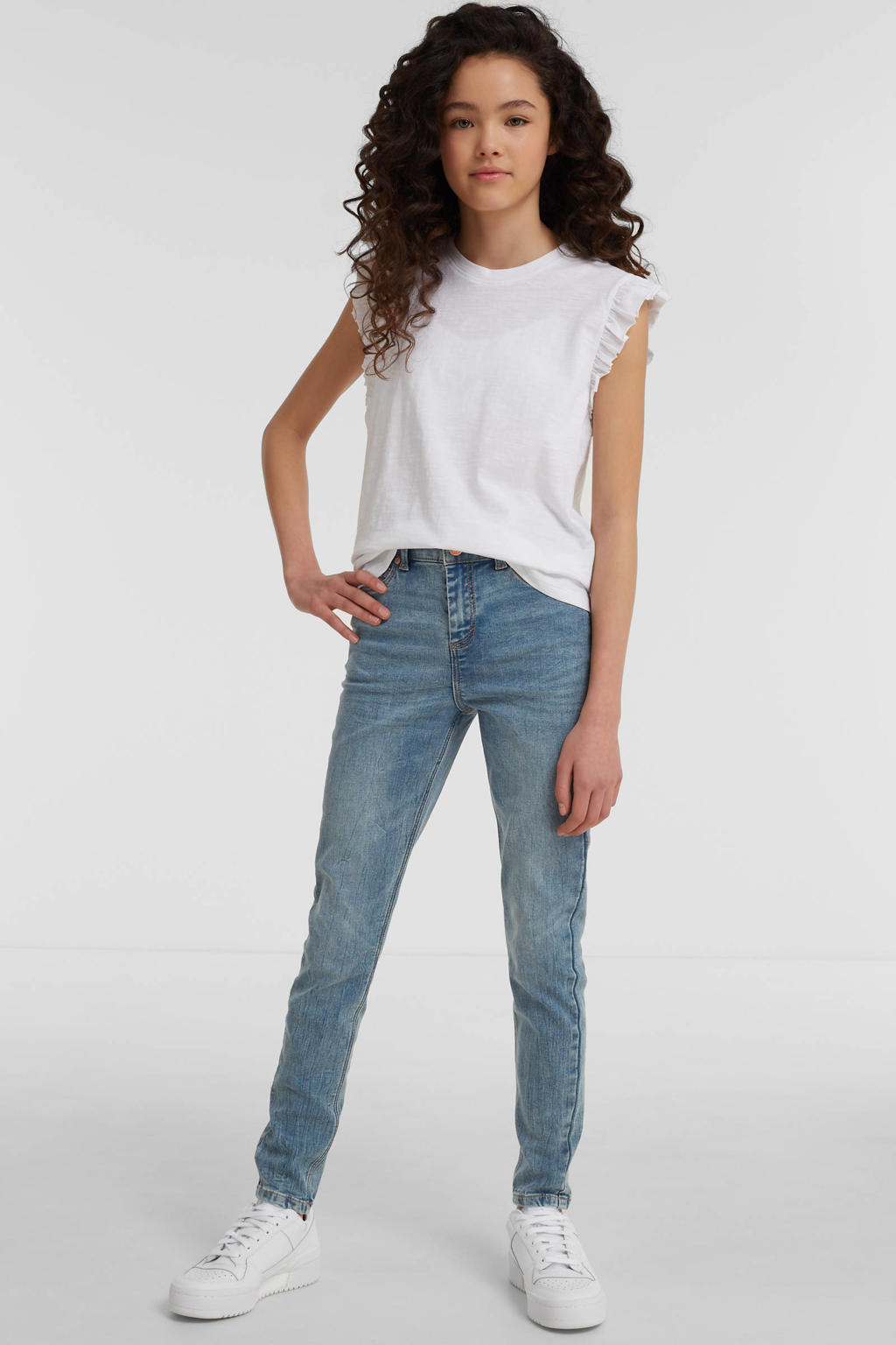 Medium blue denim meisjes Anytime skinny jeans van denim met regular waist en rits- en knoopsluiting