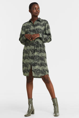 blousejurk Siena dress l/s met all over print olijfgroen