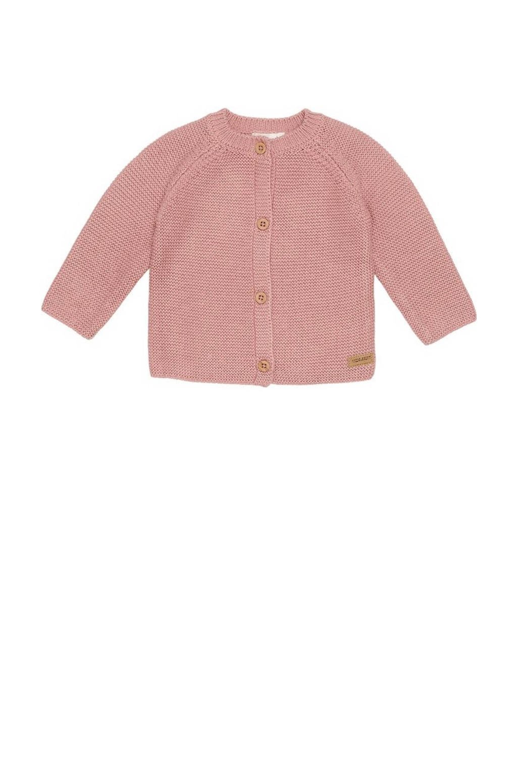 Roze meisjes Little Dutch gebreid baby vestje vintage van katoen met lange mouwen, ronde hals en knoopsluiting