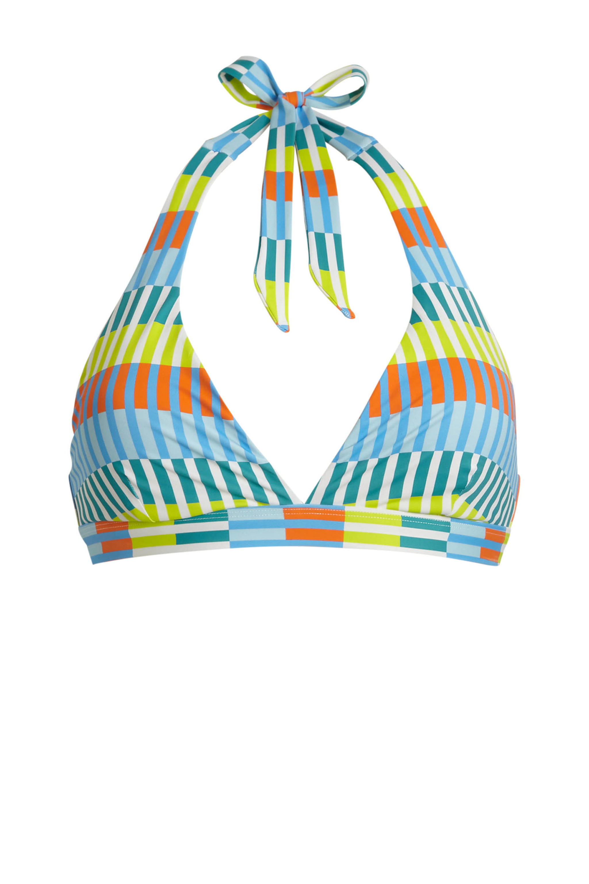 anytime halter bikinitop lichtblauw/geel/oranje wehkamp