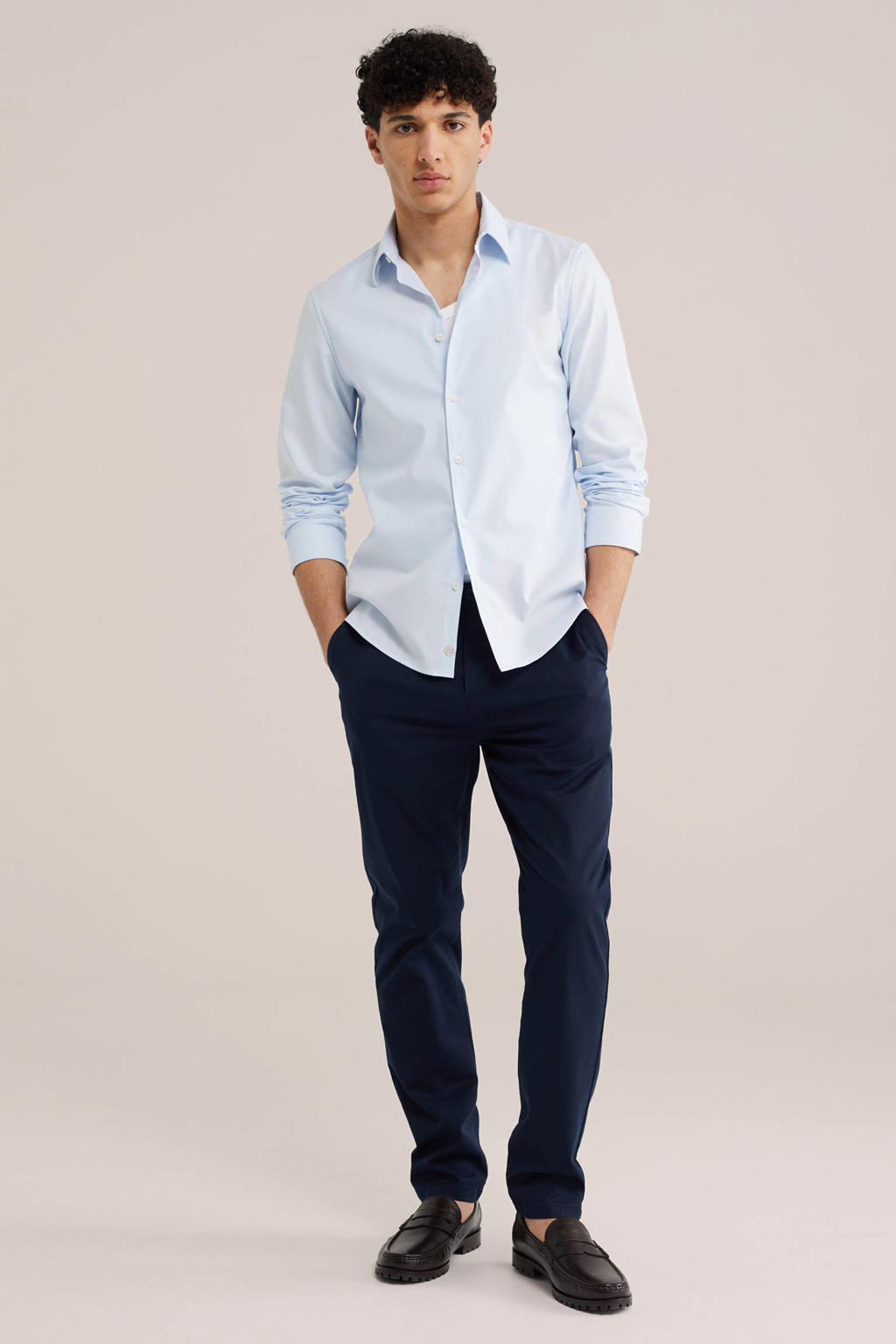 WE Fashion slim fit overhemd light blue