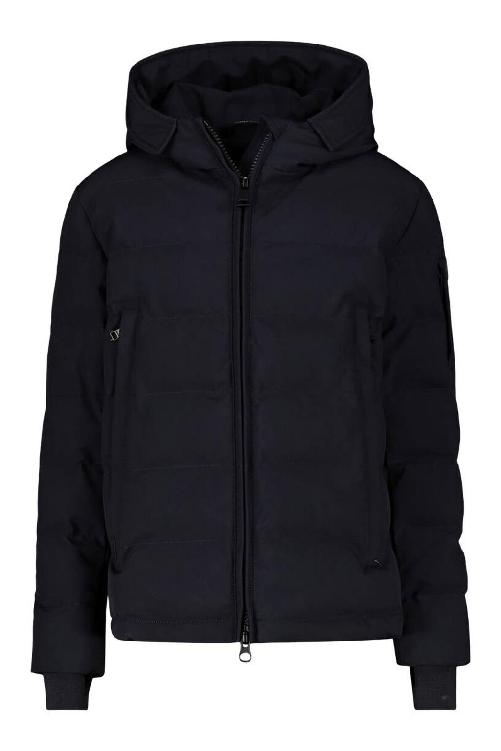 Blauwe jongens Airforce winterjas van polyester met effen, lange mouwen, capuchon, ritssluiting en geribde boorden