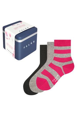 sokken - 3 paar grijs melange/roze