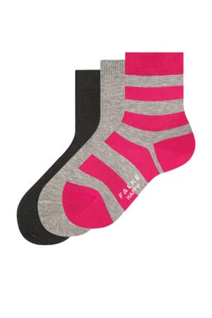 sokken - 3 paar grijs melange/roze