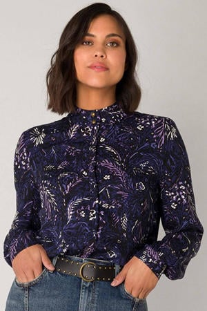 blouse Olamide met all over print donkerblauw