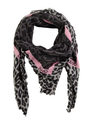 sjaal met panterprint grijs/roze