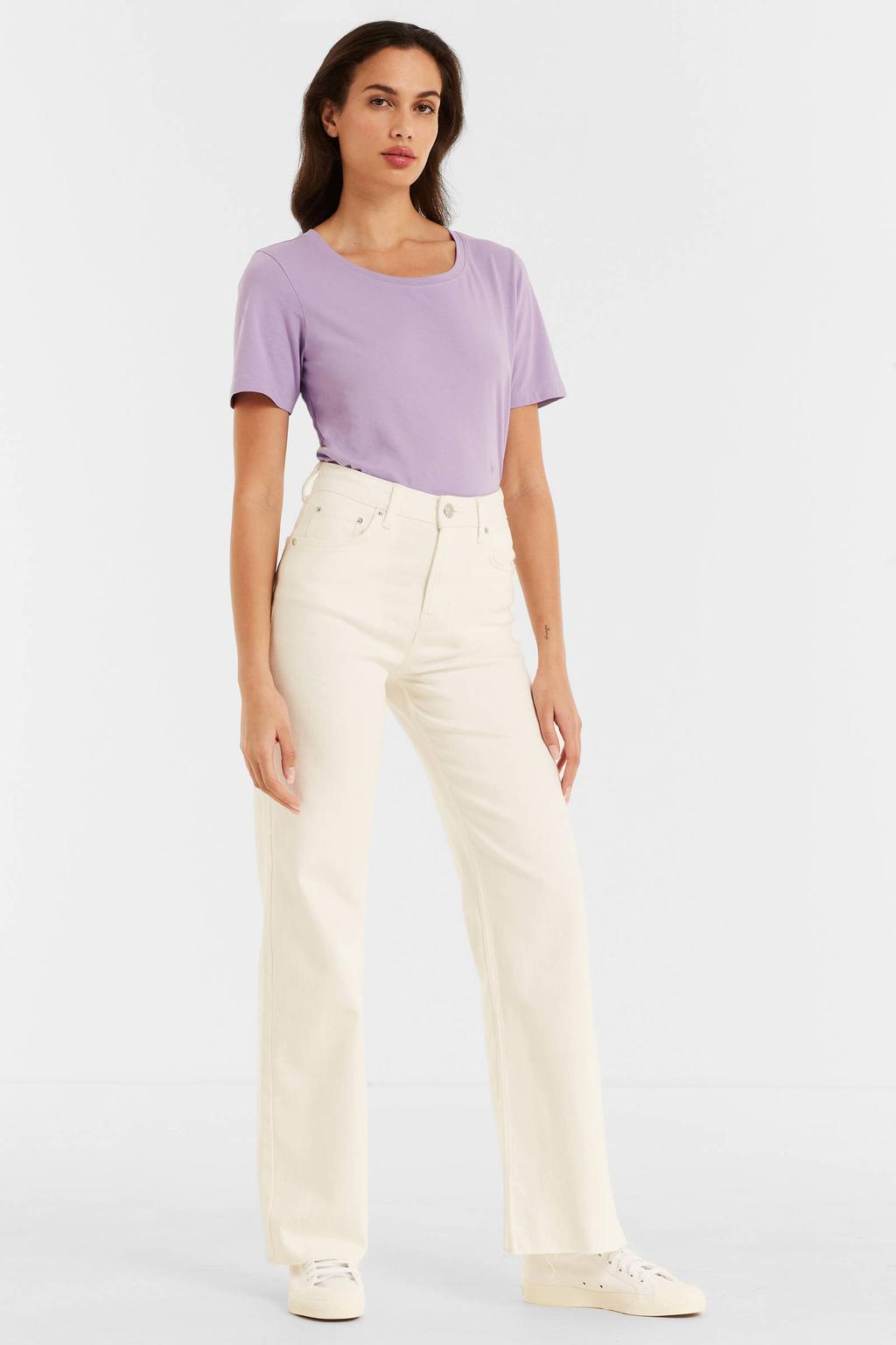 White wash dames Anytime high waist jeans wide leg van denim met rits- en knoopsluiting en effen