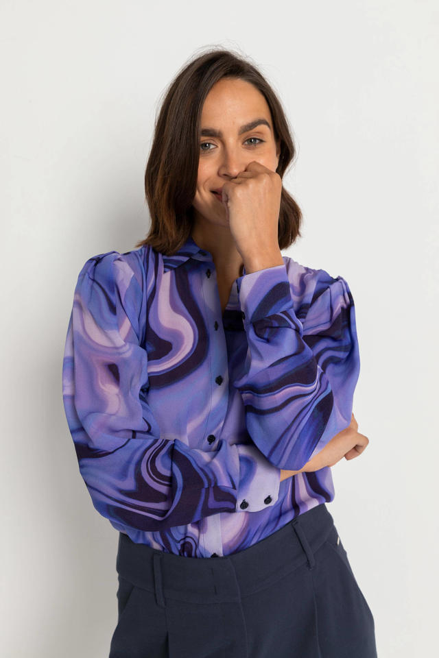 Verstelbaar web Roest Claudia Sträter viscose blouse met all over print paars | wehkamp