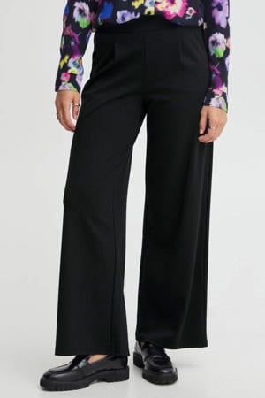 high waist wide leg pantalon IHKATE SUS LONG WIDE van polyester zwart