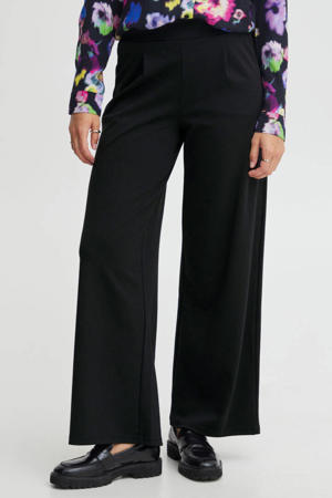 high waist wide leg pantalon IHKATE SUS LONG WIDE van polyester zwart