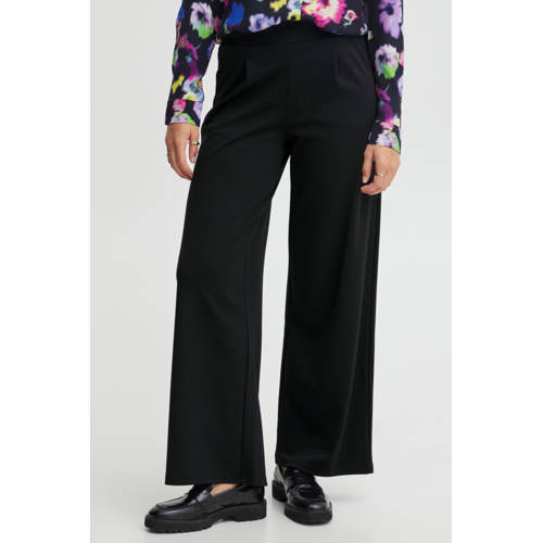 ICHI high waist wide leg pantalon IHKATE SUS LONG WIDE van polyester zwart afbeelding